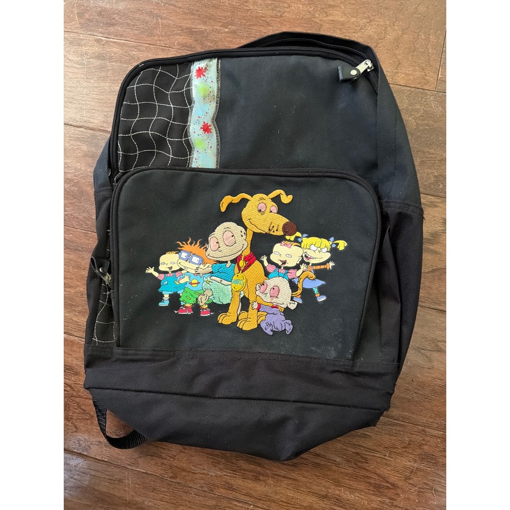Vintage Nickelodeon Rugrats Backpack Black Canvas 90s Cartoon Tommy Angelica Bag